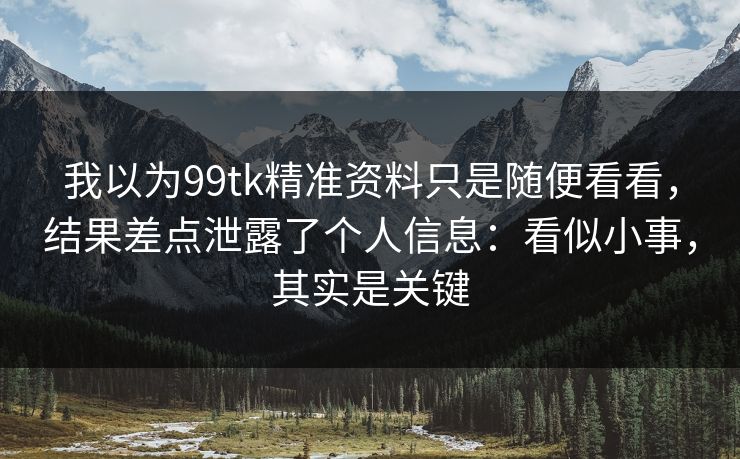 我以为99tk精准资料只是随便看看，结果差点泄露了个人信息：看似小事，其实是关键